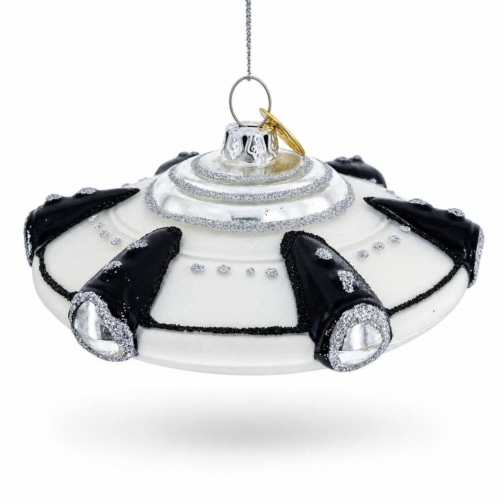 Intriguing UFO/ Alien Spaceship Glass Christmas Ornament