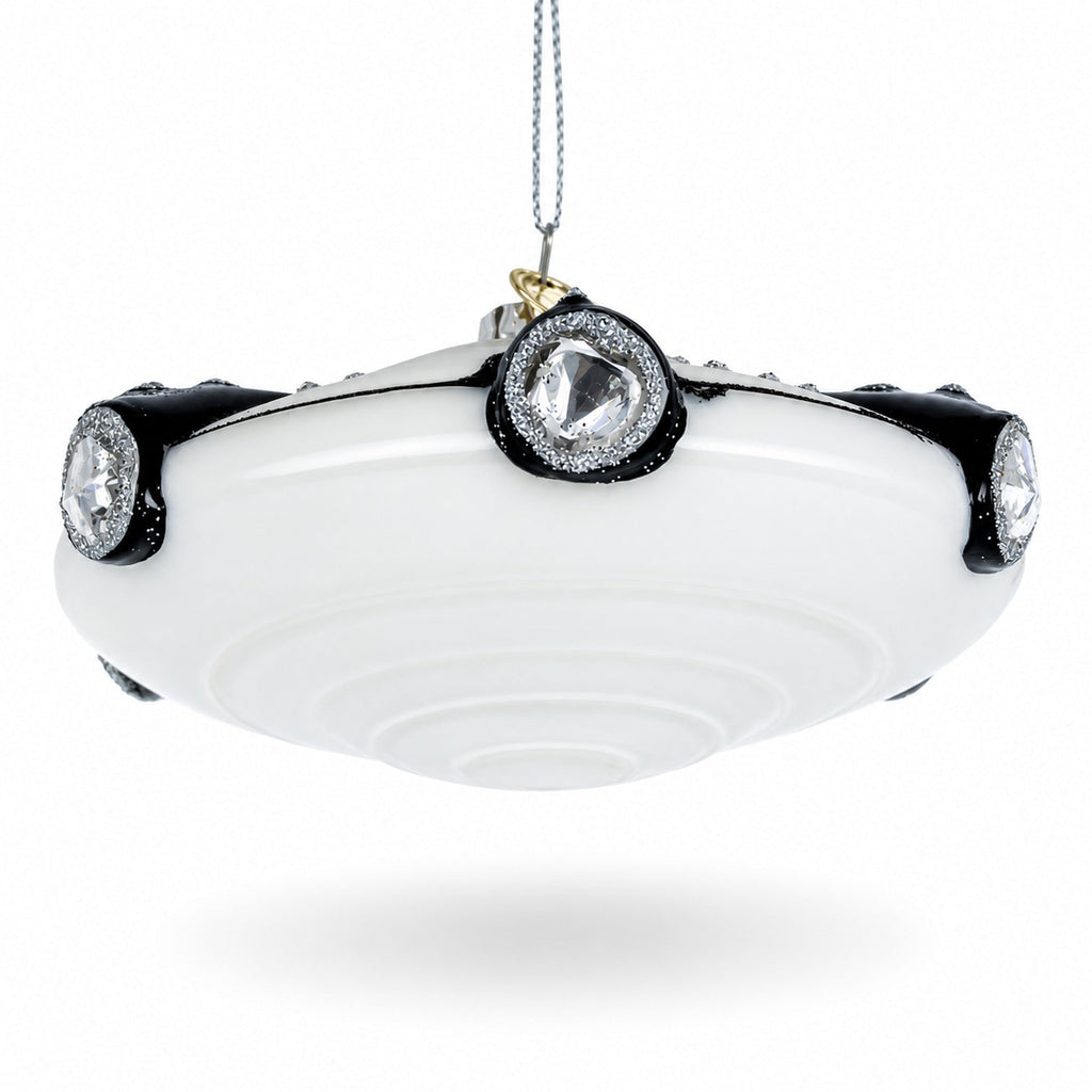 Intriguing UFO/ Alien Spaceship Glass Christmas Ornament