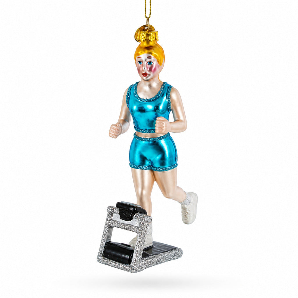 Treadmill Runner Fitness Girl Glass Christmas Ornament