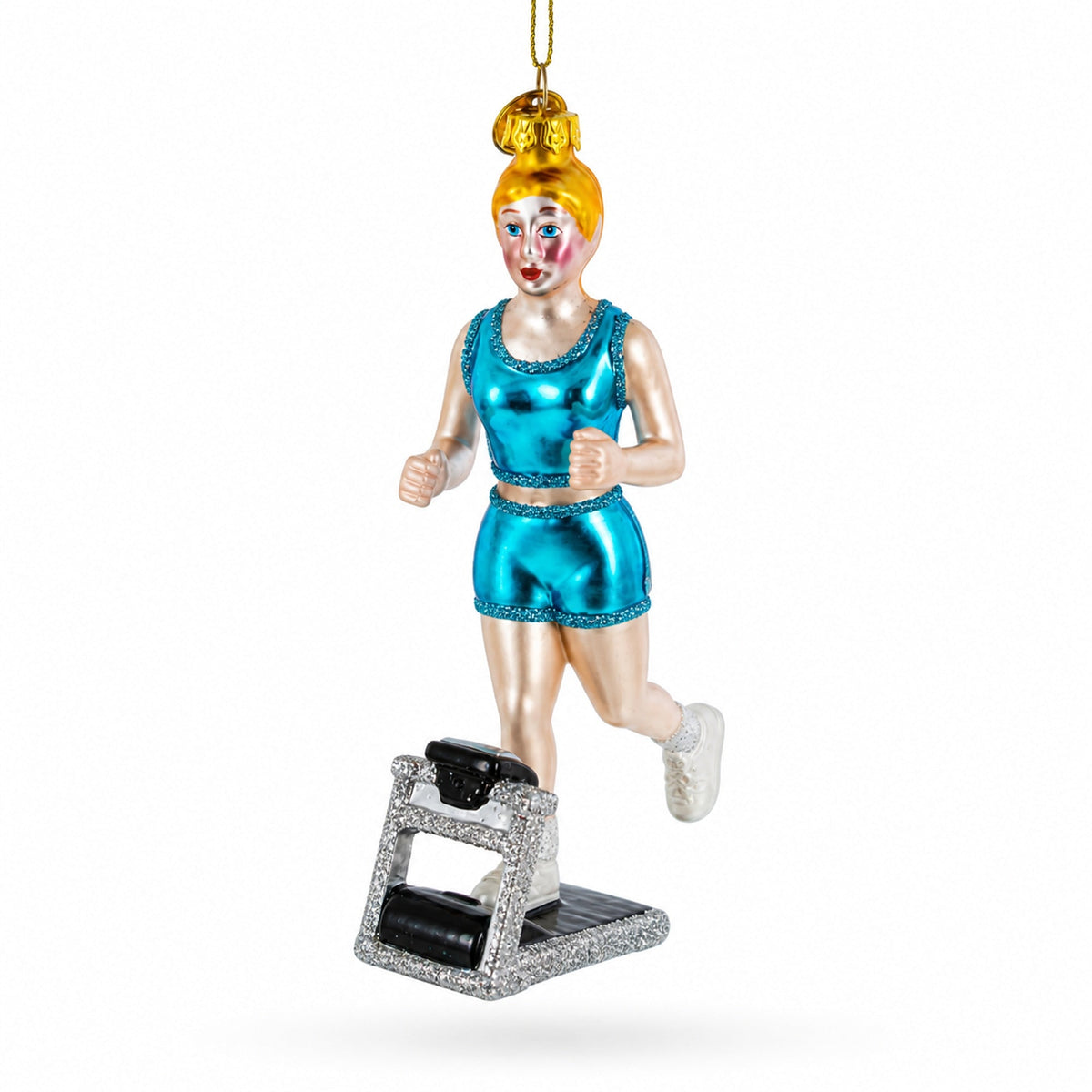 Treadmill Runner Fitness Girl Glass Christmas Ornament