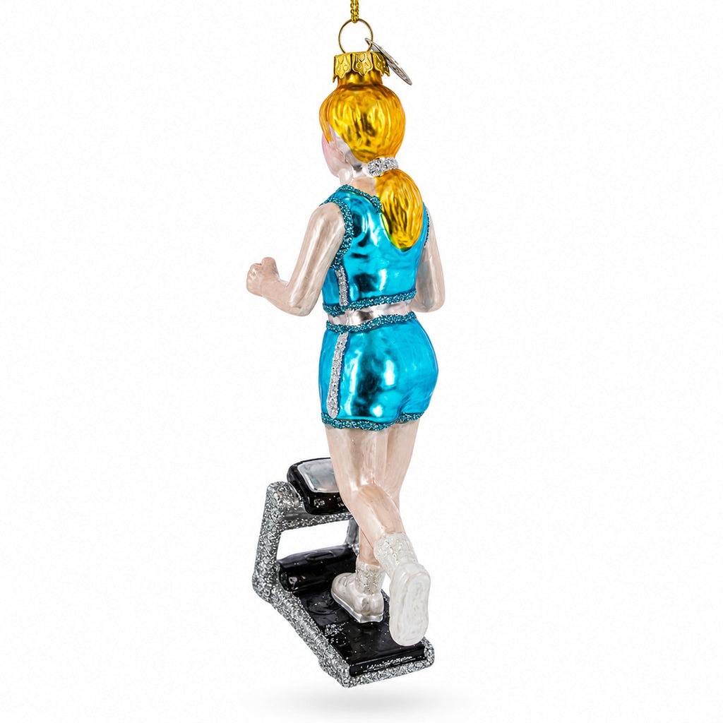 Treadmill Runner Fitness Girl Glass Christmas Ornament