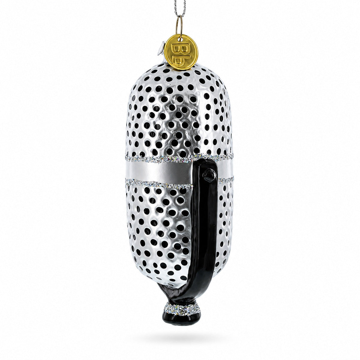 Silver Microphone Glass Christmas Ornament