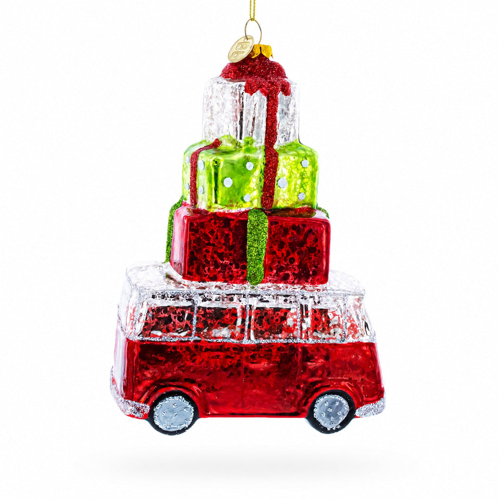 Hippie's Retro Bus Glass Christmas Ornament