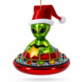 Santa Alien in UFO Glass Christmas Ornament