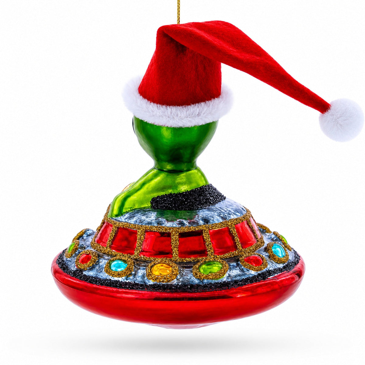 Santa Alien in UFO Glass Christmas Ornament