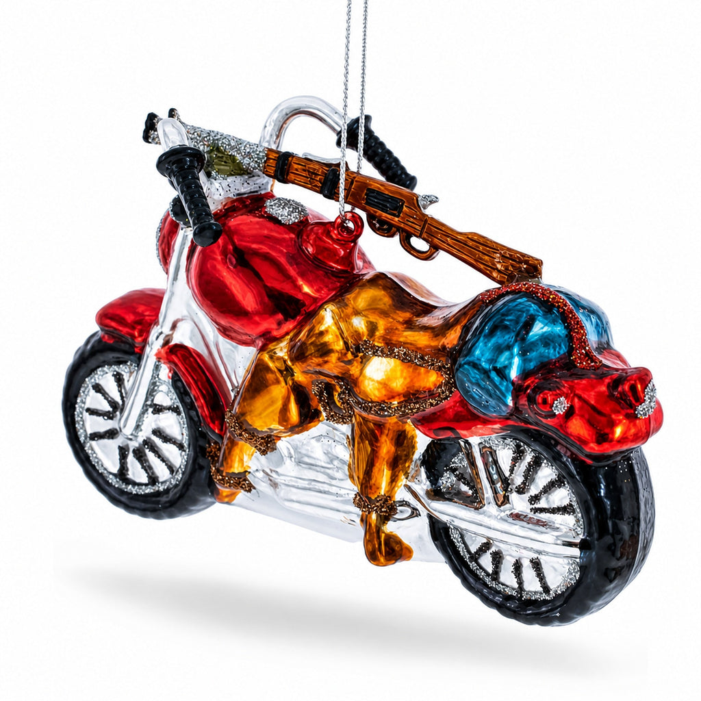 Rugged Hunter's Motorcycle Glass Christmas Ornament