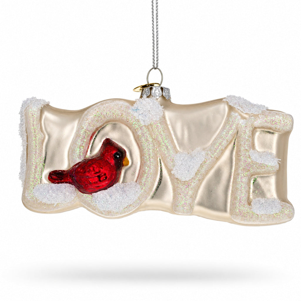 Love Letters Red Cardinal on Branch Glass Christmas Ornament