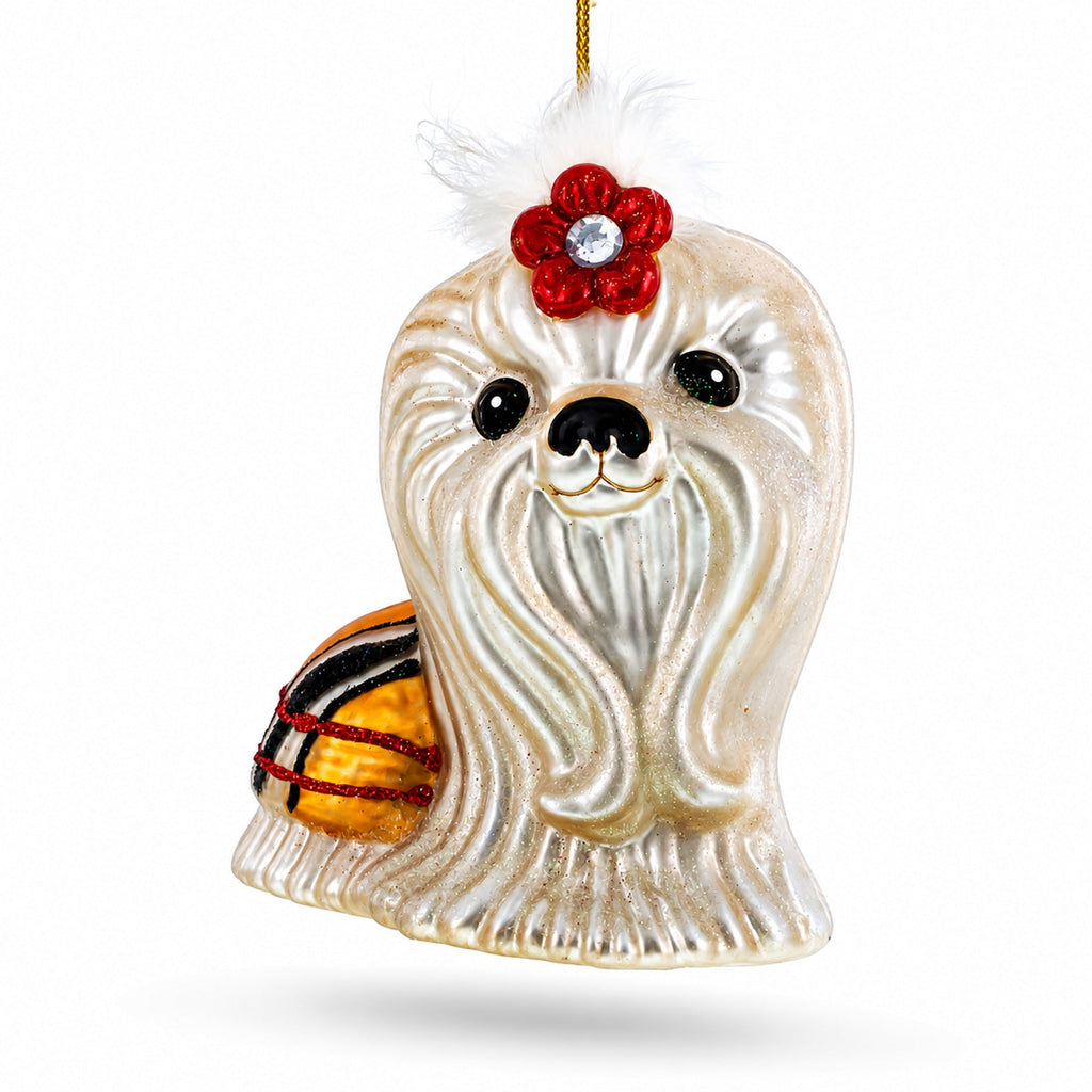Shih Tzu Glass Christmas Ornament