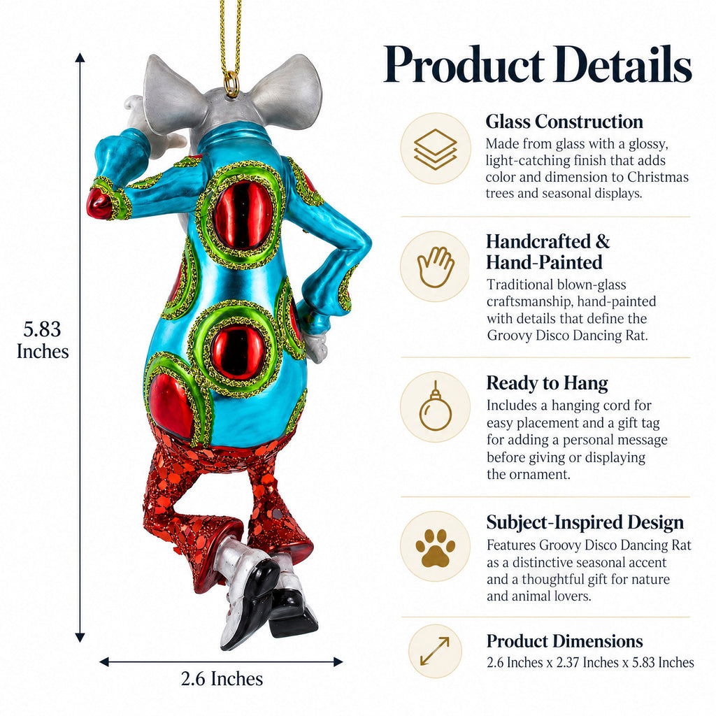 Groovy Disco Dancing Rat Glass Christmas Ornament