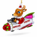Deer Cameraman Aboard Space Rocket Glass Christmas Ornament