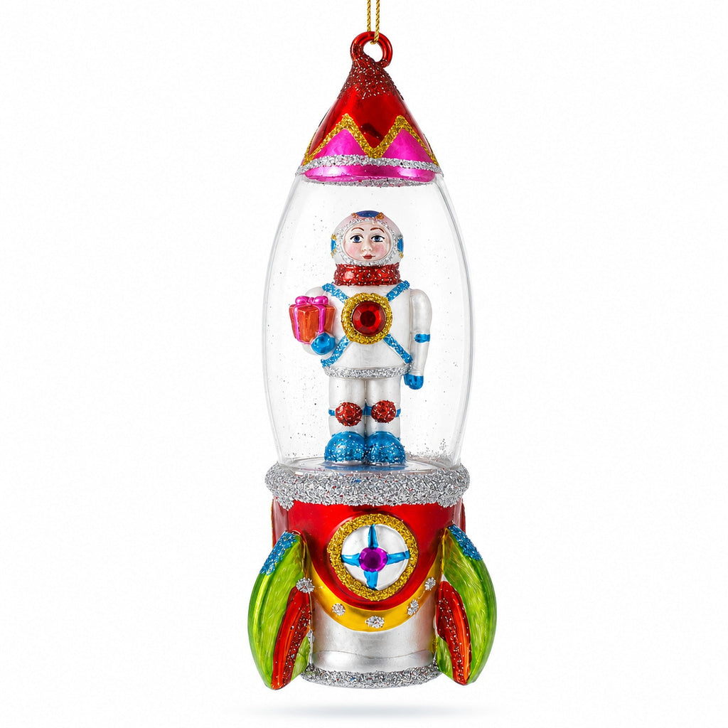 Trailblazing Astronaut Inside Spaceship Glass Christmas Ornament