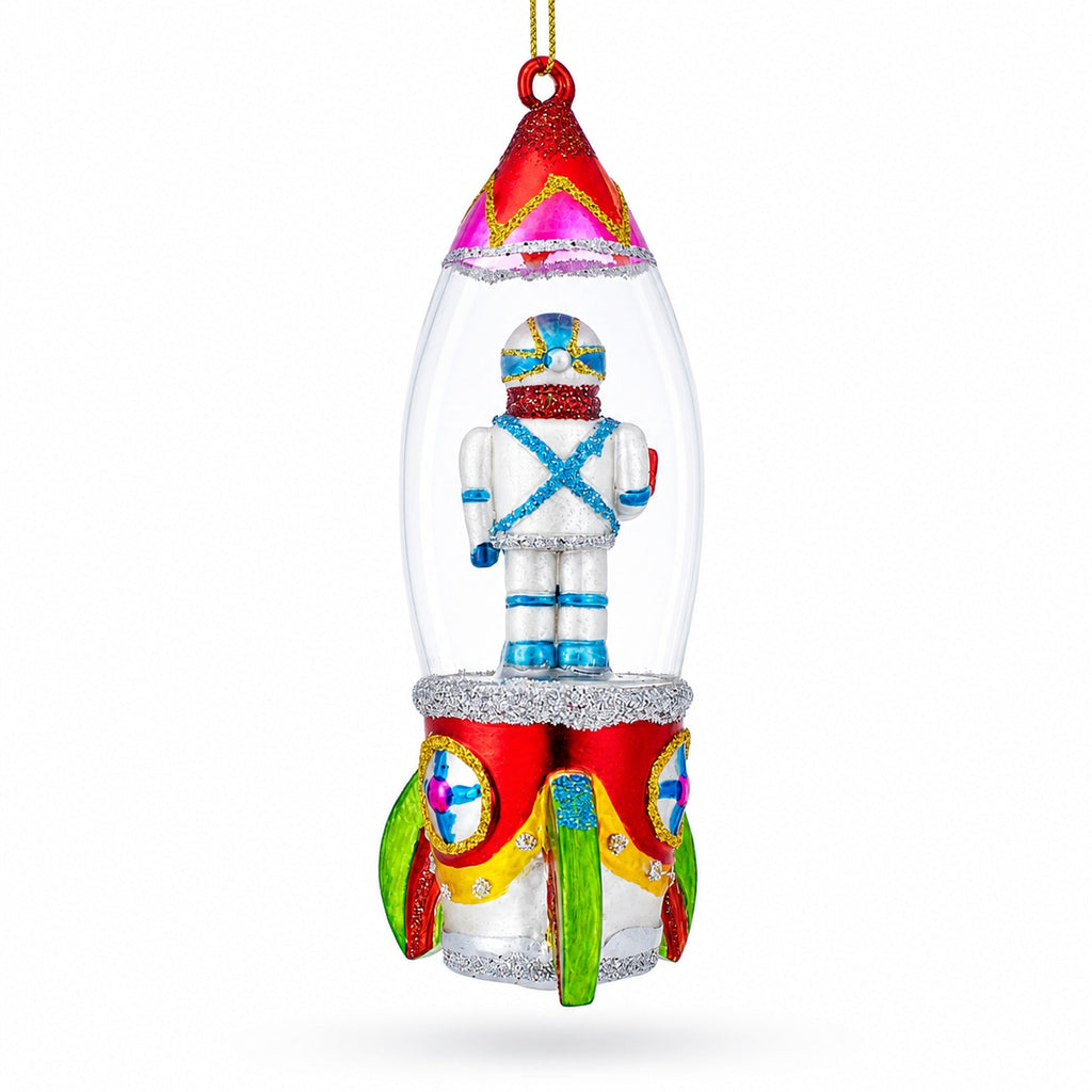 Trailblazing Astronaut Inside Spaceship Glass Christmas Ornament