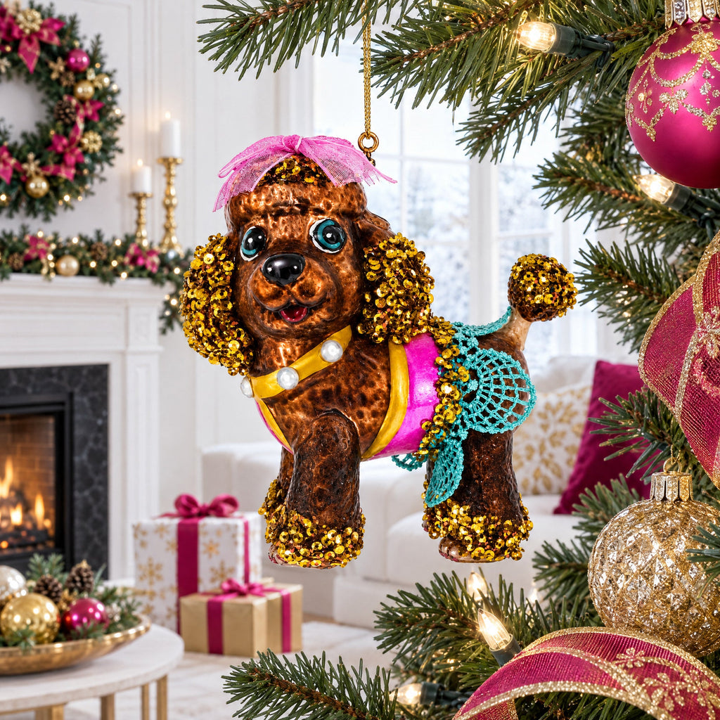 Poodle Glass Christmas Ornament