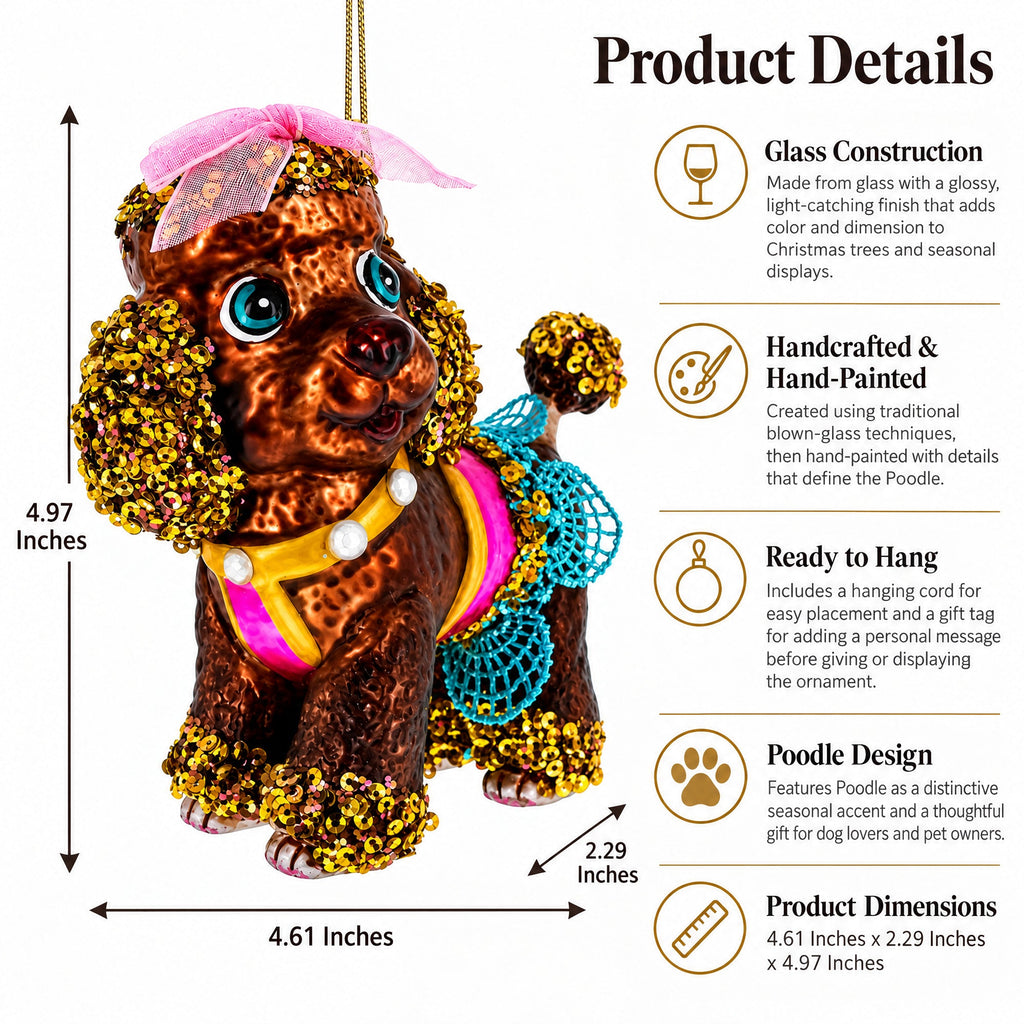 Poodle Glass Christmas Ornament