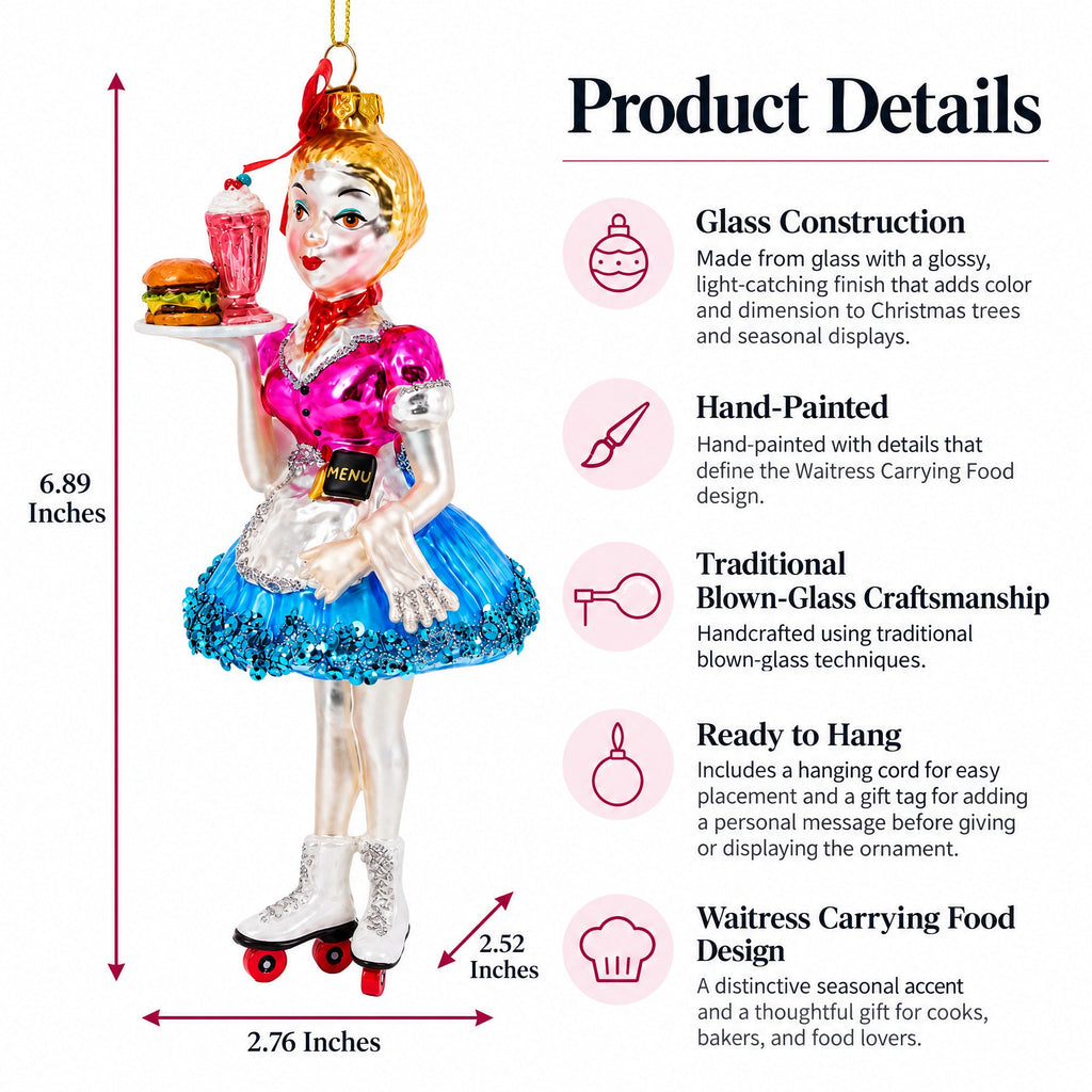 Waitress Carrying Food Glass Christmas Ornament