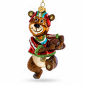 Bear Engaged in Football Glass Christmas Ornament