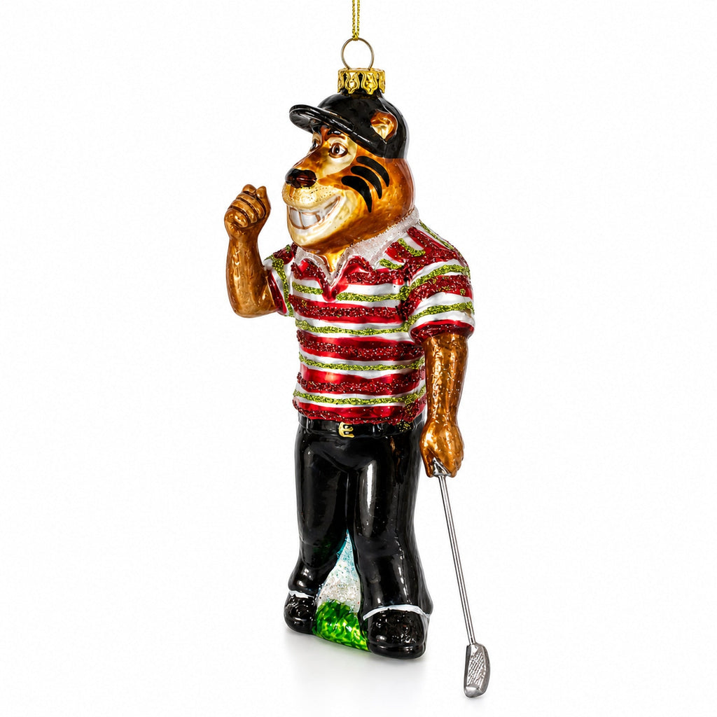 Sporty Tiger Engaged in Golf Glass Christmas Ornament