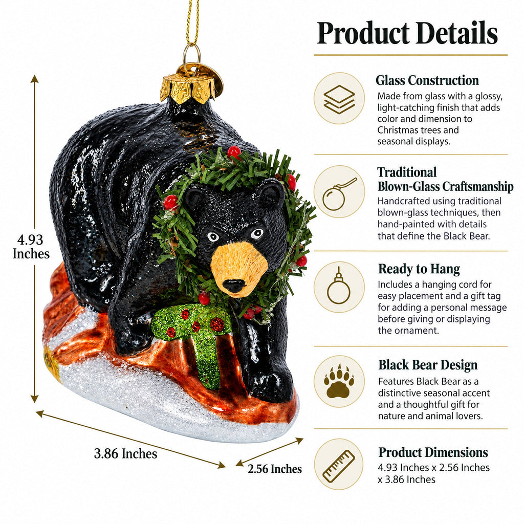 Black Bear Glass Christmas Ornament