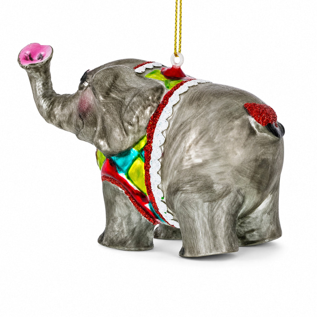 Circus Elephant Trumpeting Glass Christmas Ornament