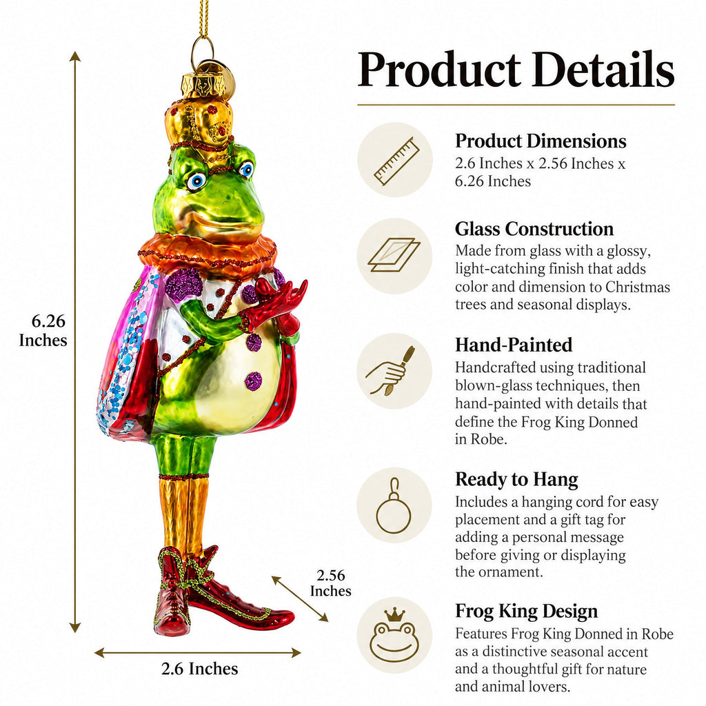 Frog King Donned in Robe Glass Christmas Ornament