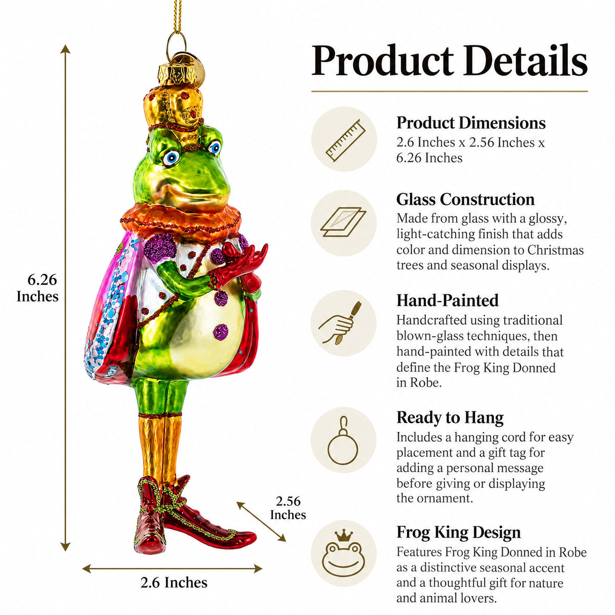 Frog King Donned in Robe Glass Christmas Ornament