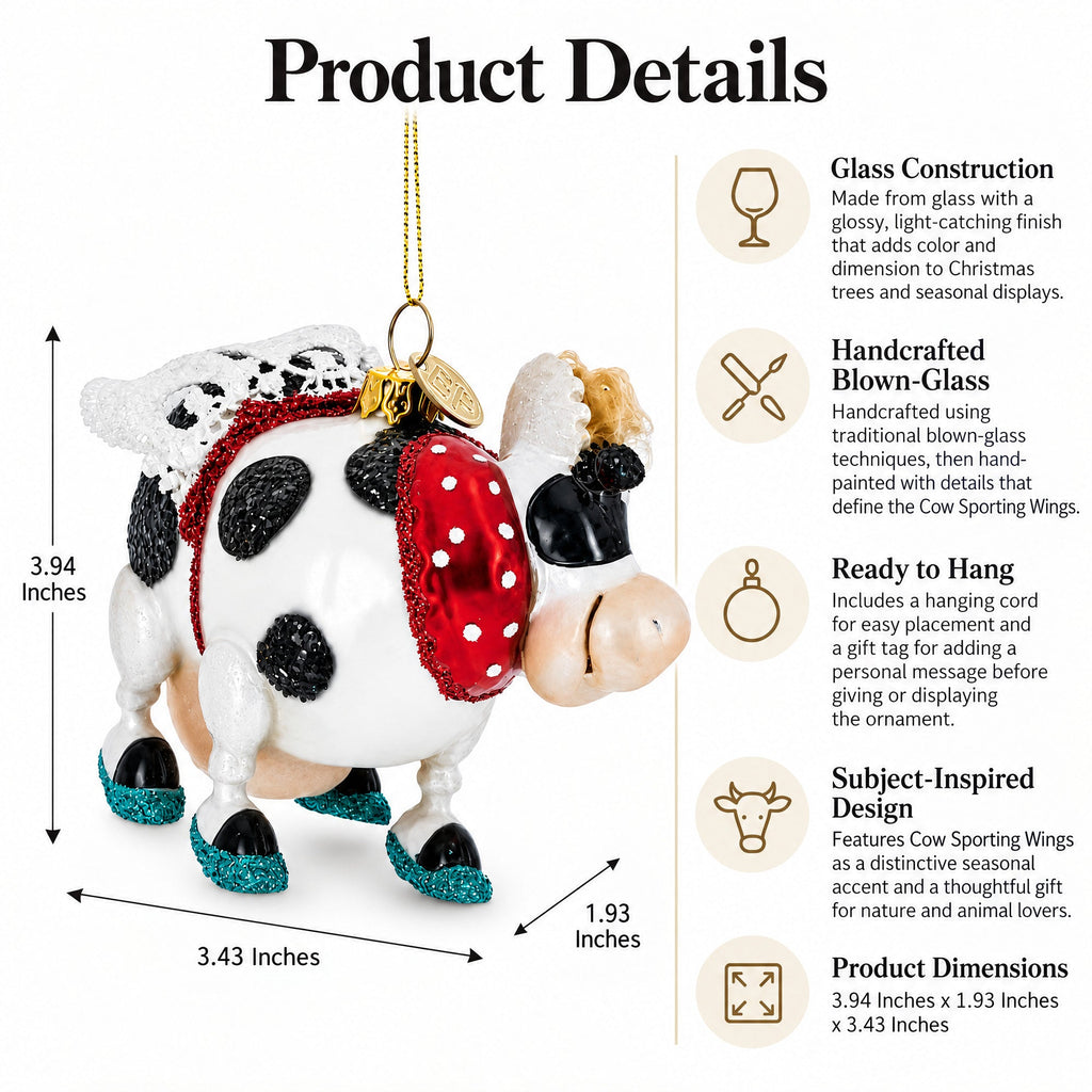Blonde Hair Glam Cow Glass Christmas Ornament