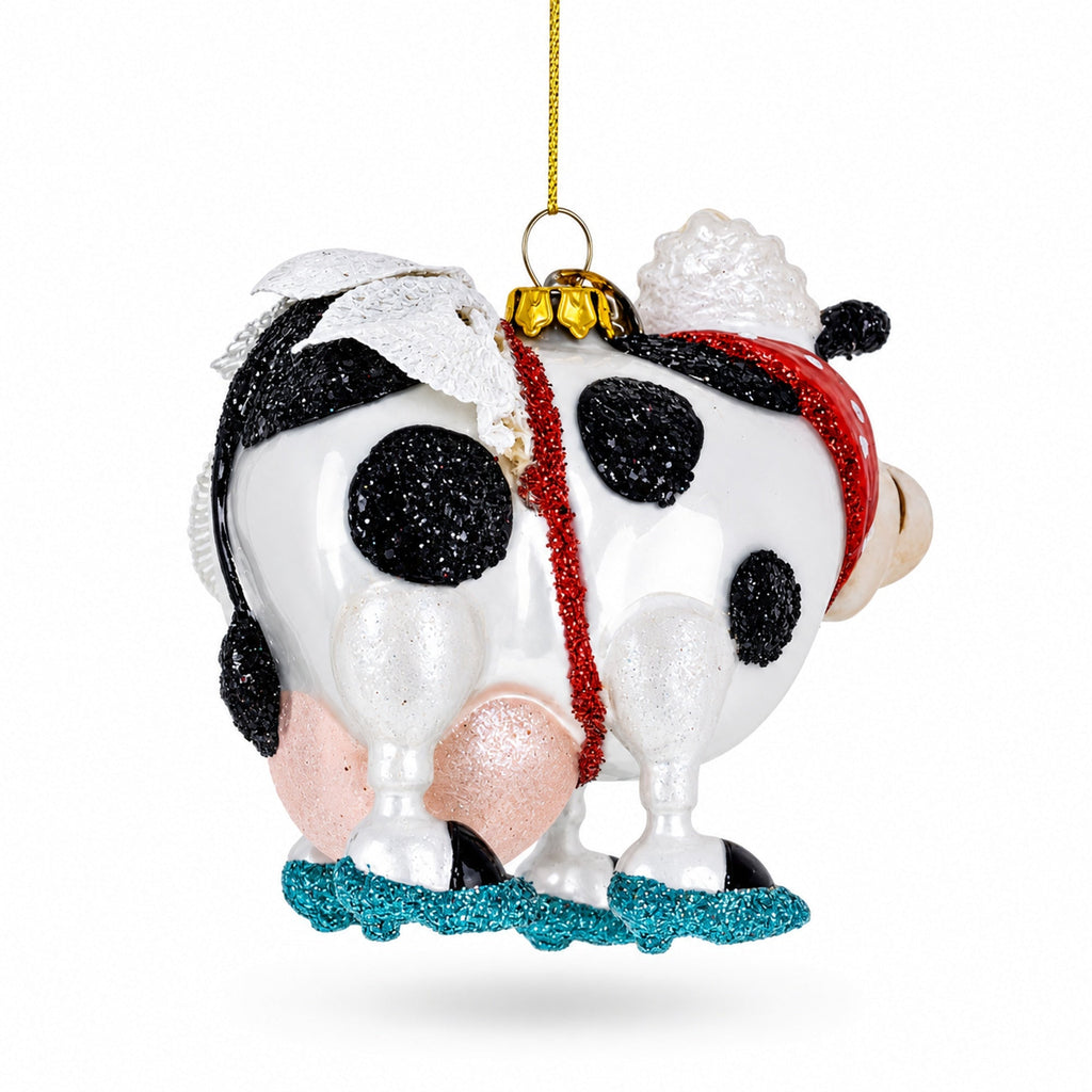 Blonde Hair Glam Cow Glass Christmas Ornament
