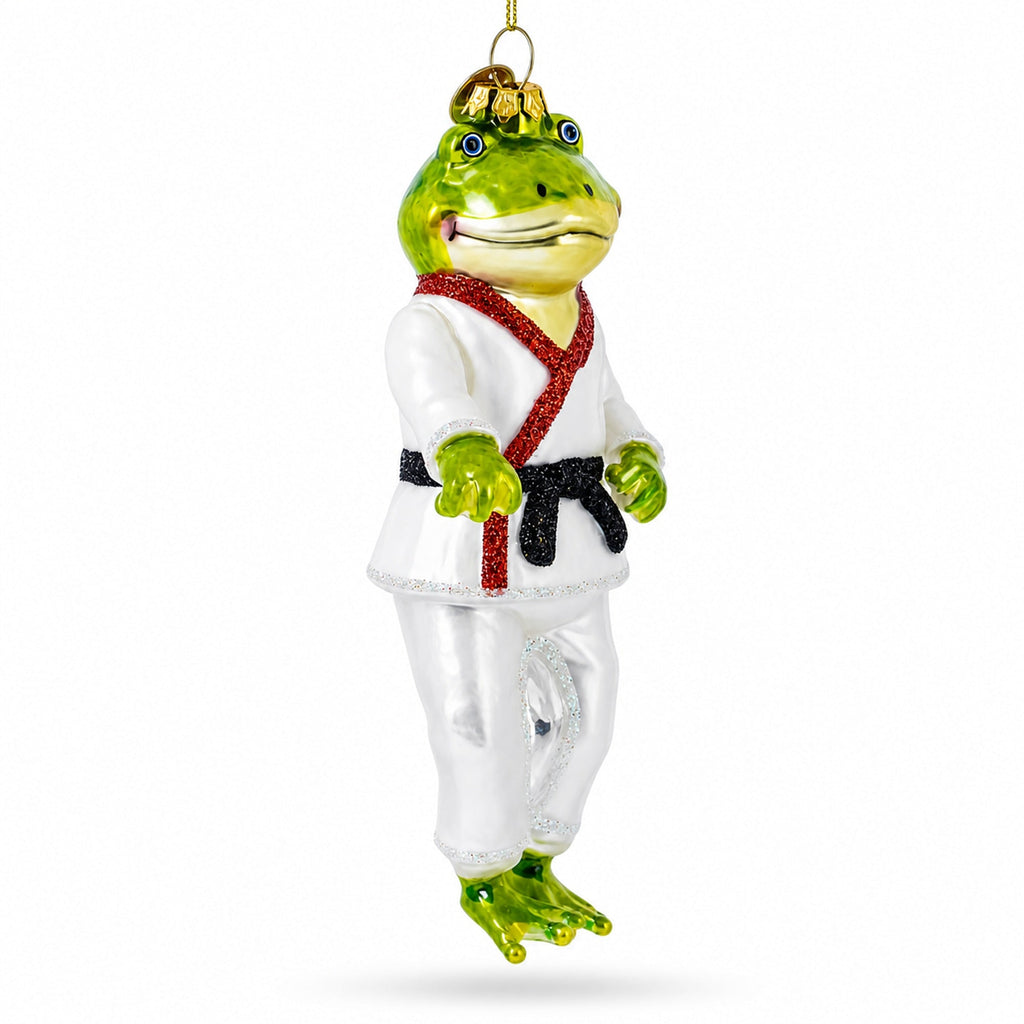 Frog Engaged in Martial Arts Glass Christmas Ornament