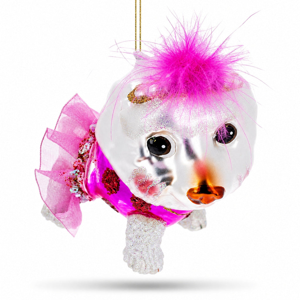 Bichon Frise Glass Christmas Ornament