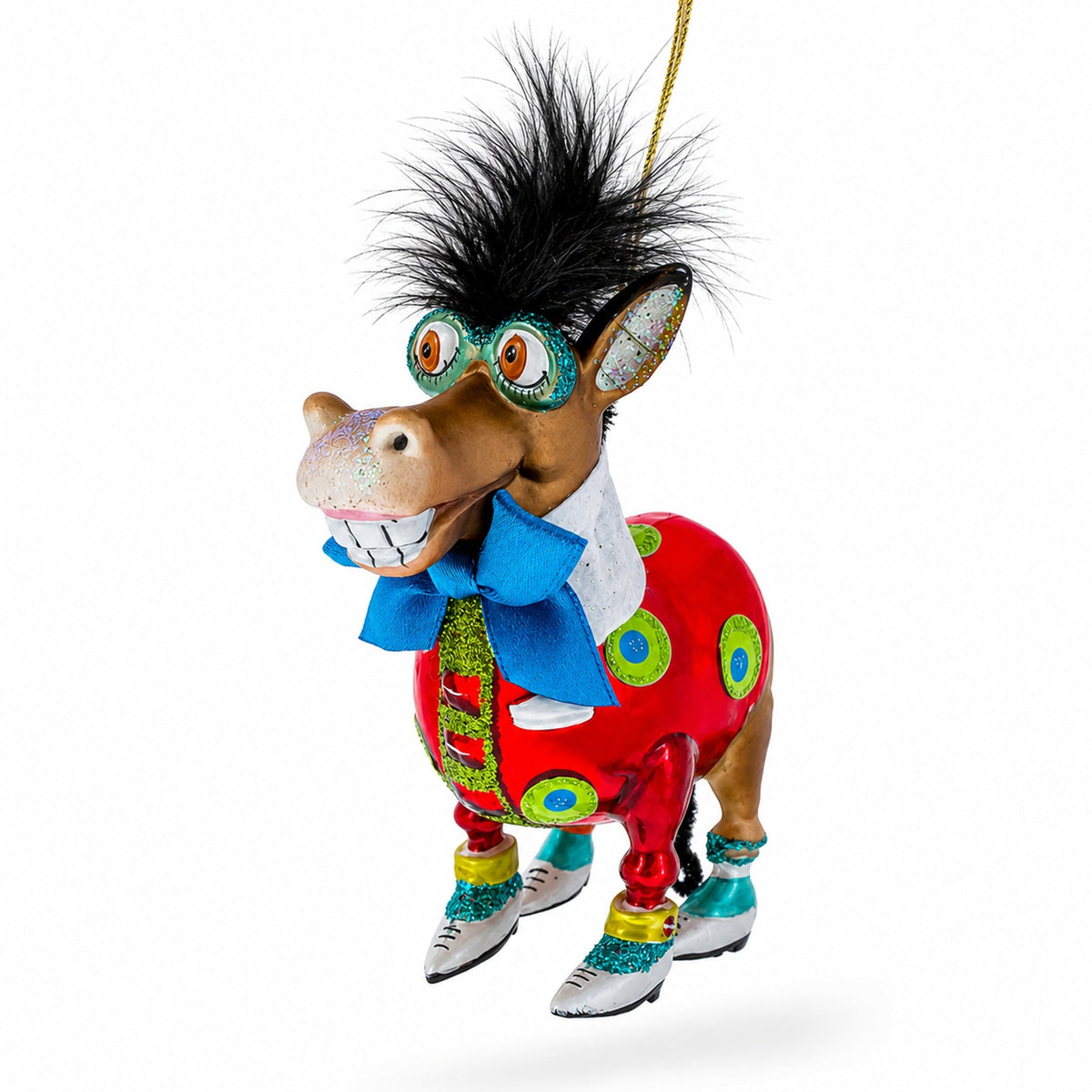 Debonair Donkey Glass Christmas Ornament