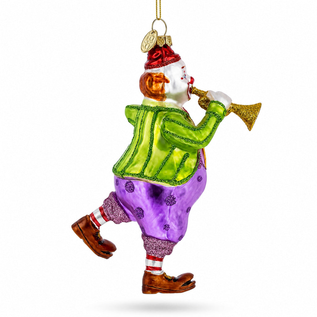 Jovial Clown Performing on Trumpet Glass Christmas Ornament