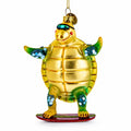 Turtle Surfing Glass Christmas Ornament