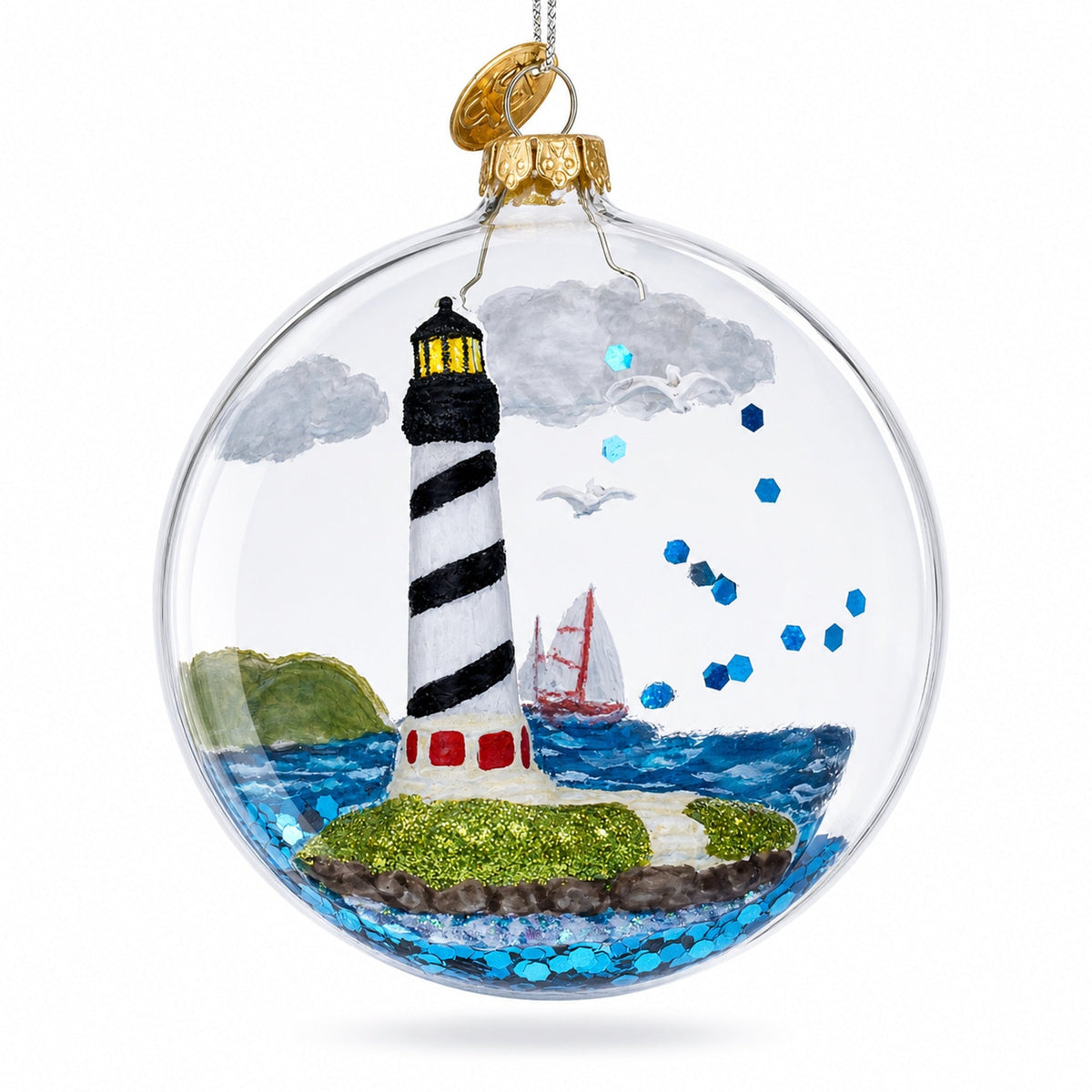 Lighthouse in Glass Dome Glass Christmas Ornament