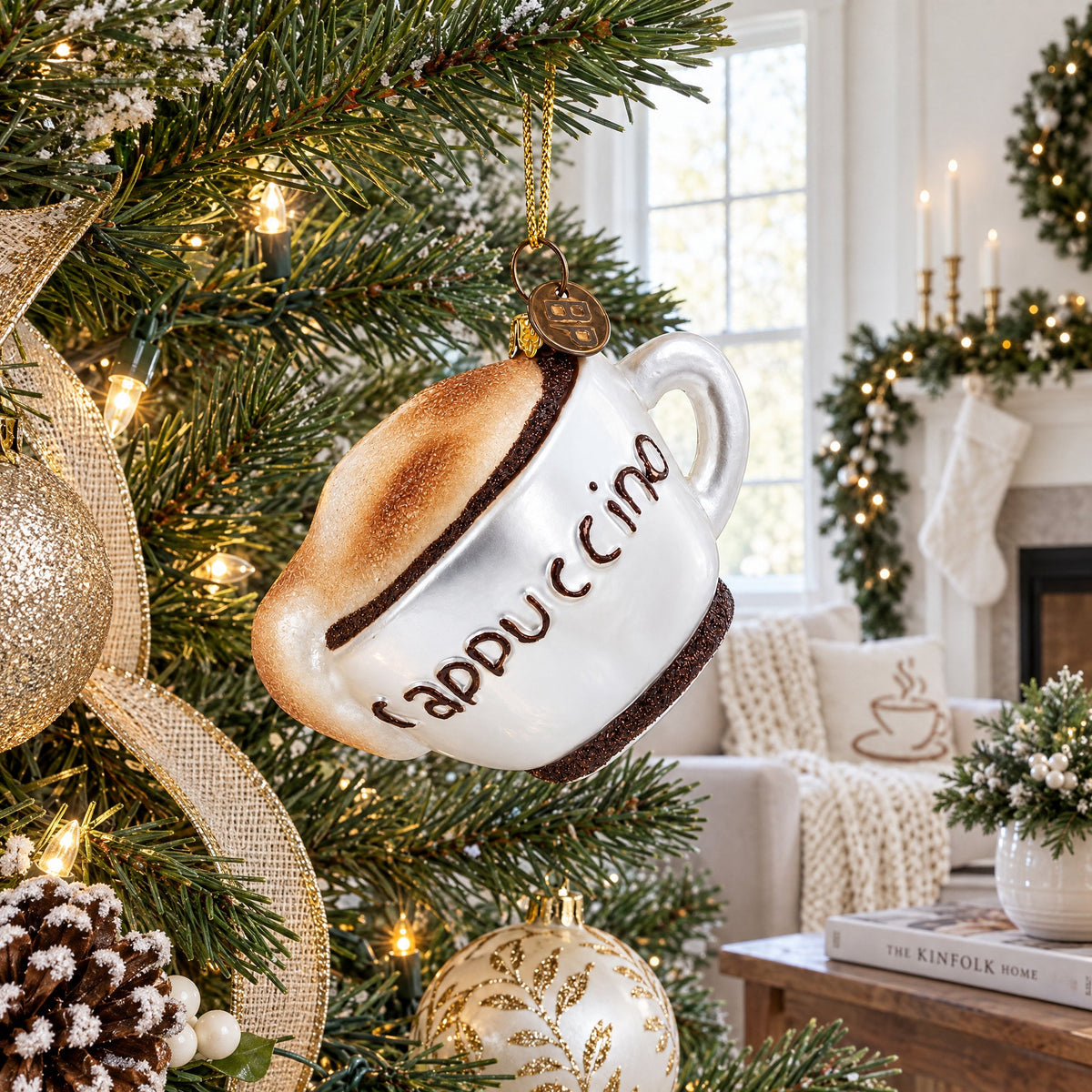 Steaming Cappuccino Cup Glass Christmas Ornament