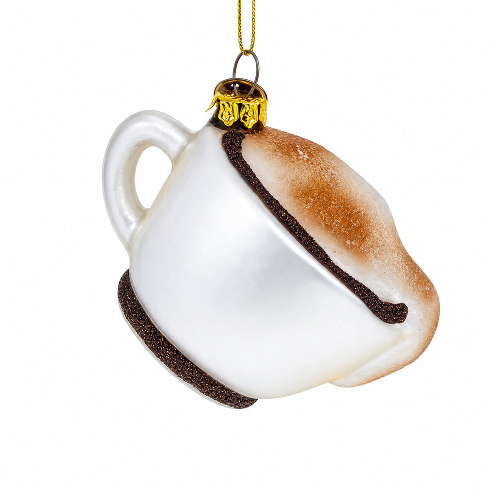 Steaming Cappuccino Cup Glass Christmas Ornament