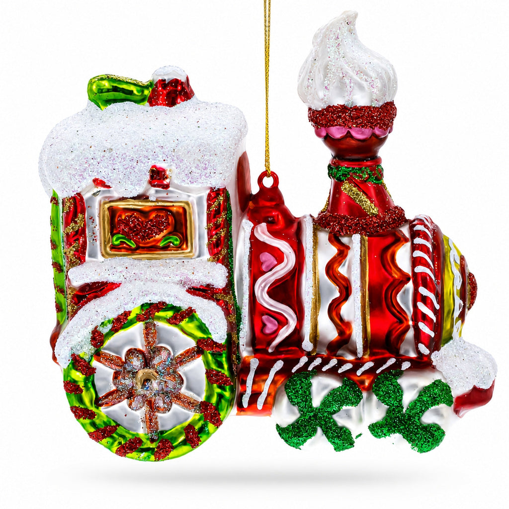 Candy Cane Train Glass Christmas Ornament