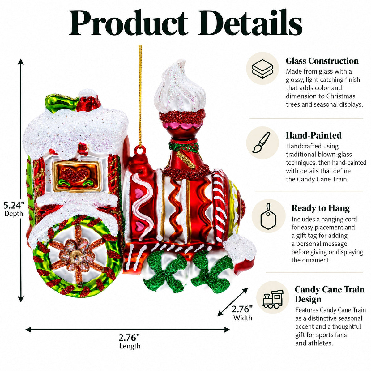 Candy Cane Train Glass Christmas Ornament