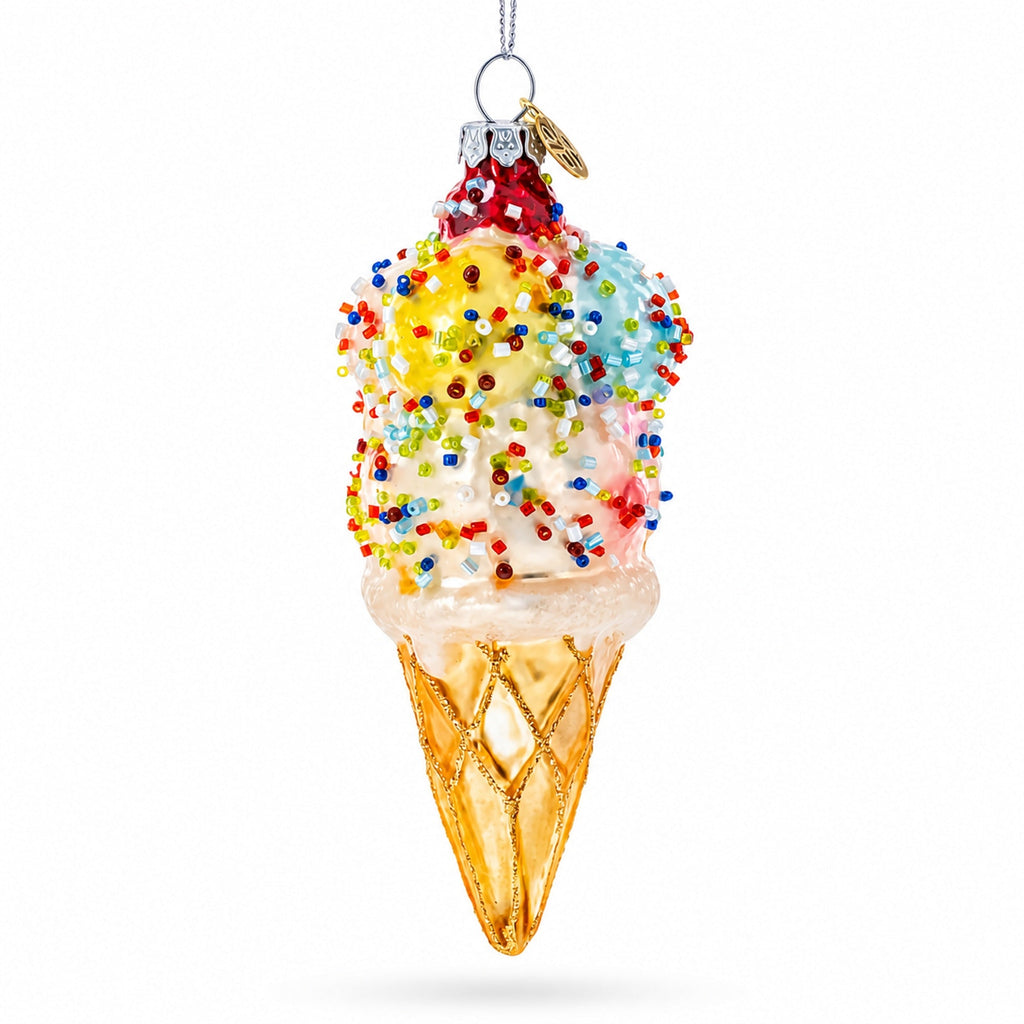 Sprinkled Ice Cream Cone Glass Christmas Ornament