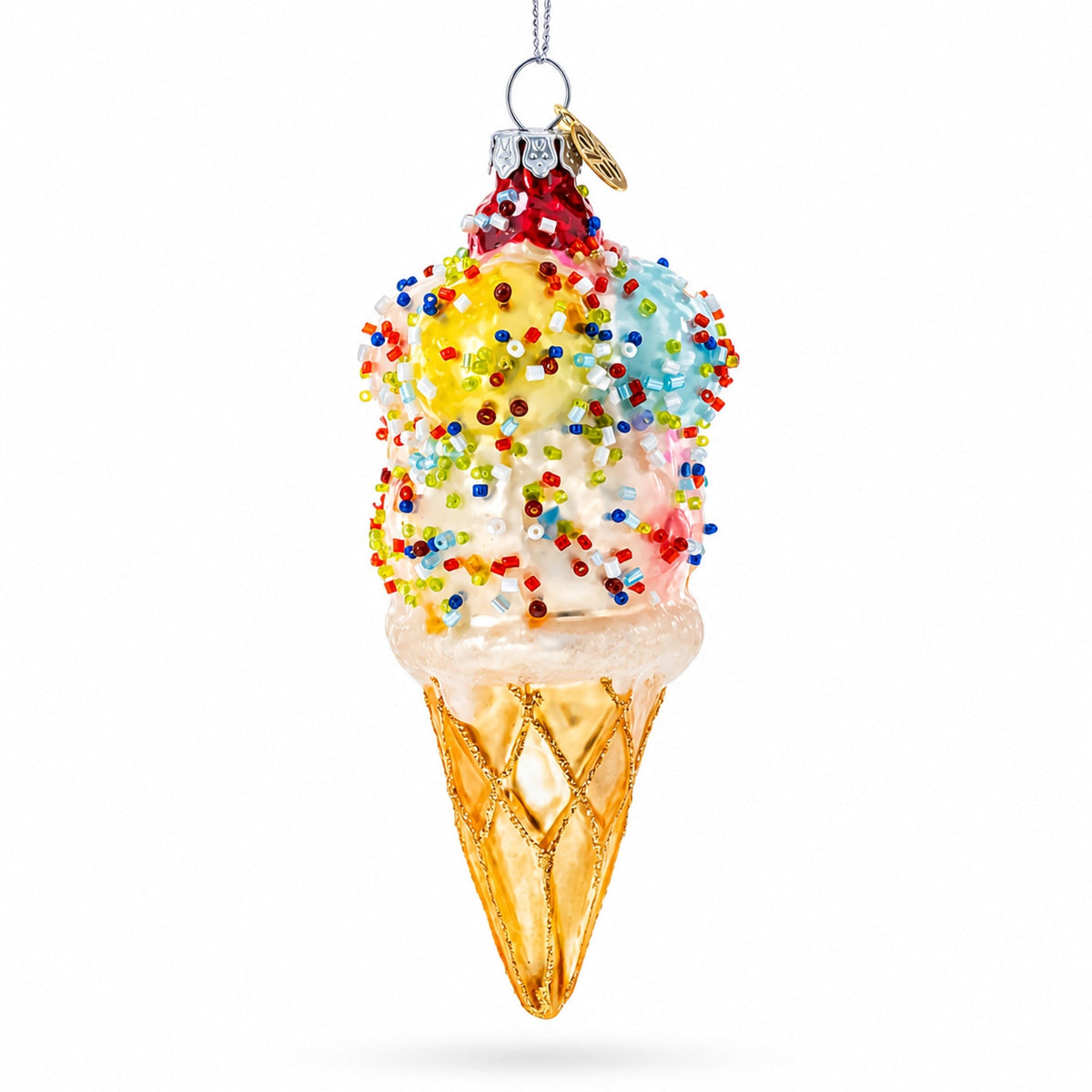 Sprinkled Ice Cream Cone Glass Christmas Ornament