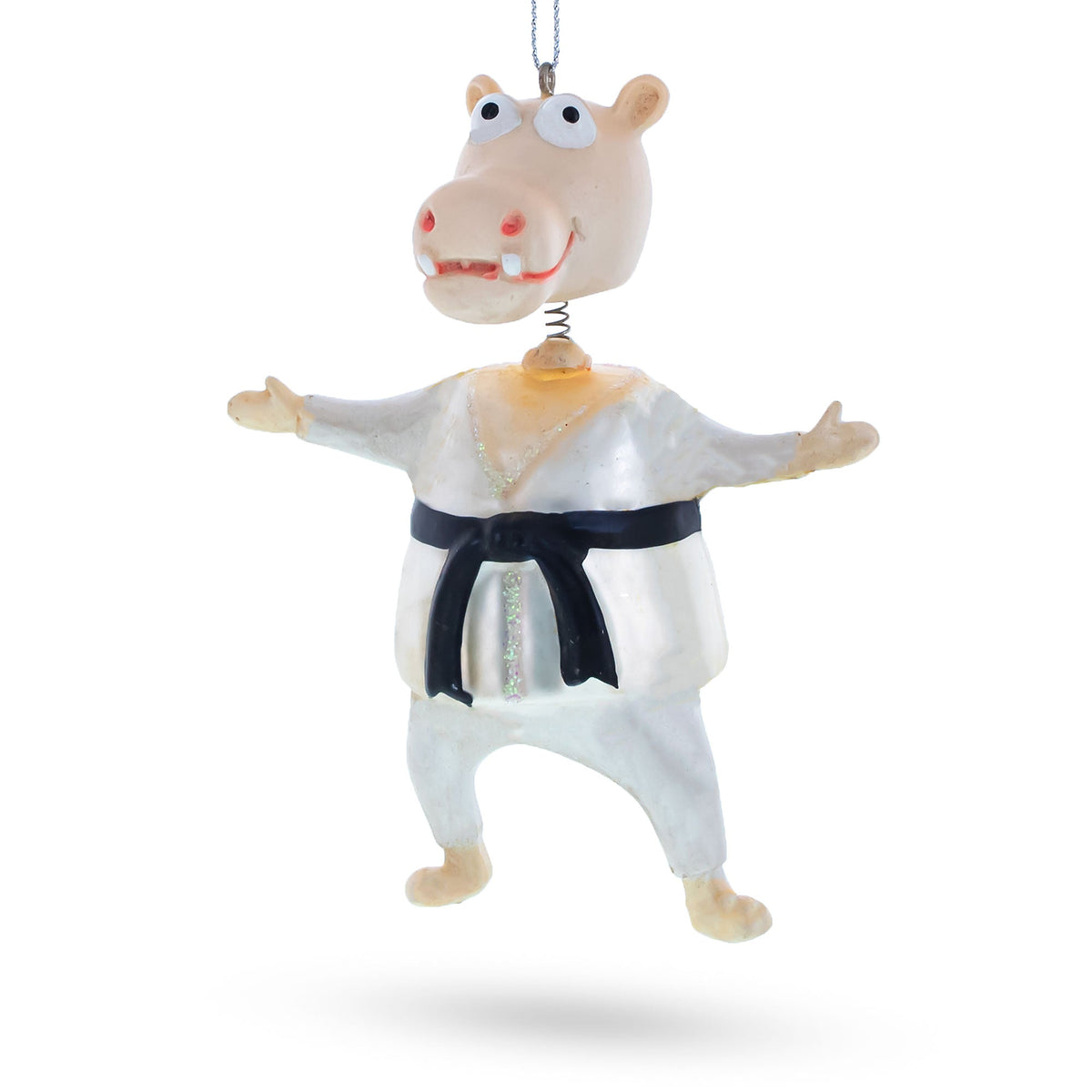 Martial Arts Karate Hippo Glass Christmas Ornament