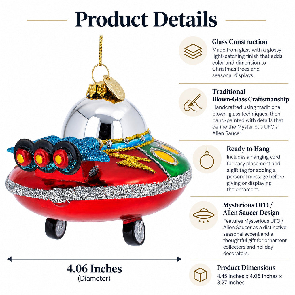 Mysterious UFO / Alien Saucer Glass Christmas Ornament