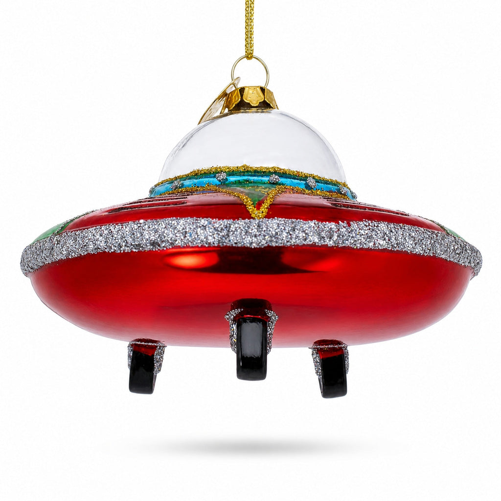 Mysterious UFO / Alien Saucer Glass Christmas Ornament