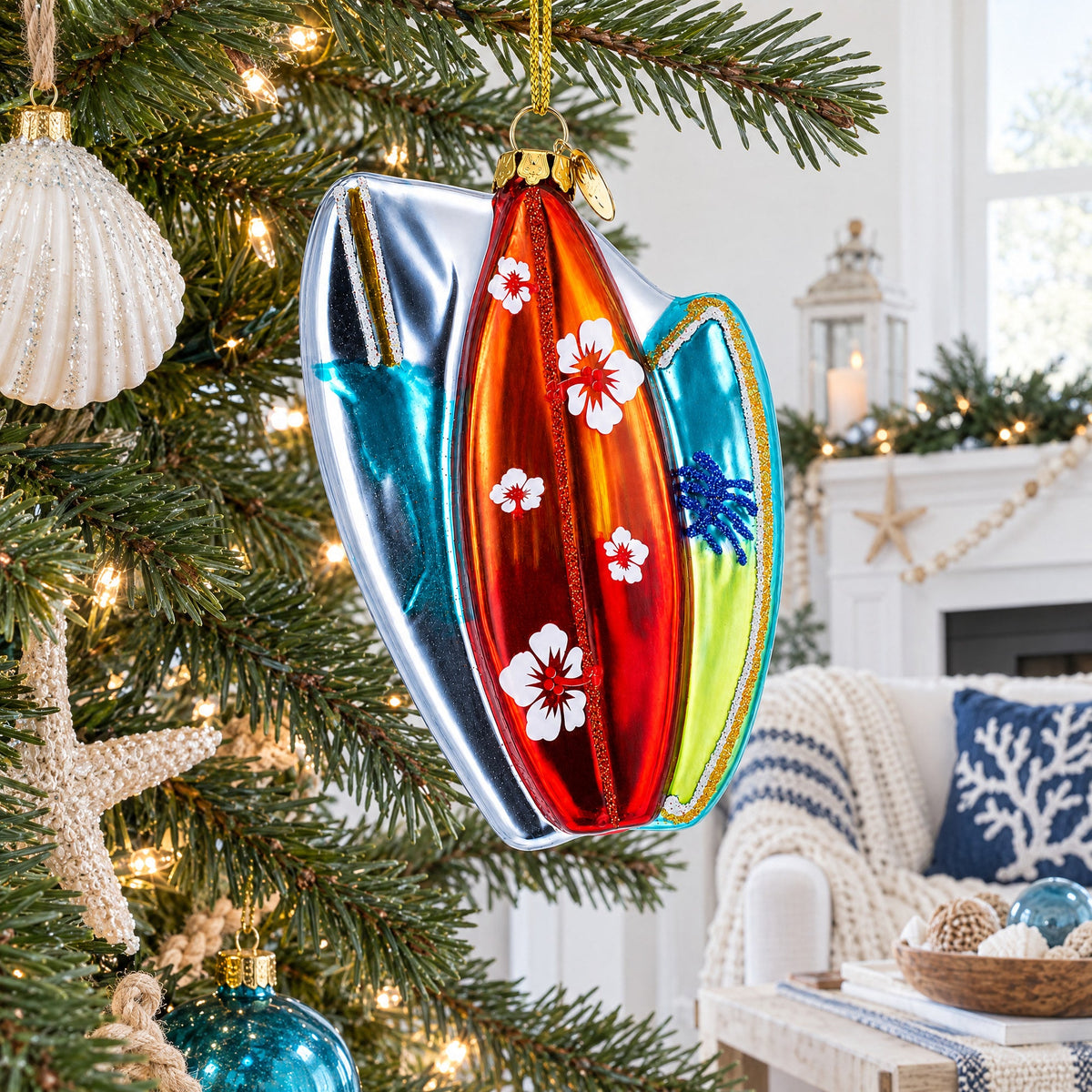 Surfing Boards Glass Christmas Ornament