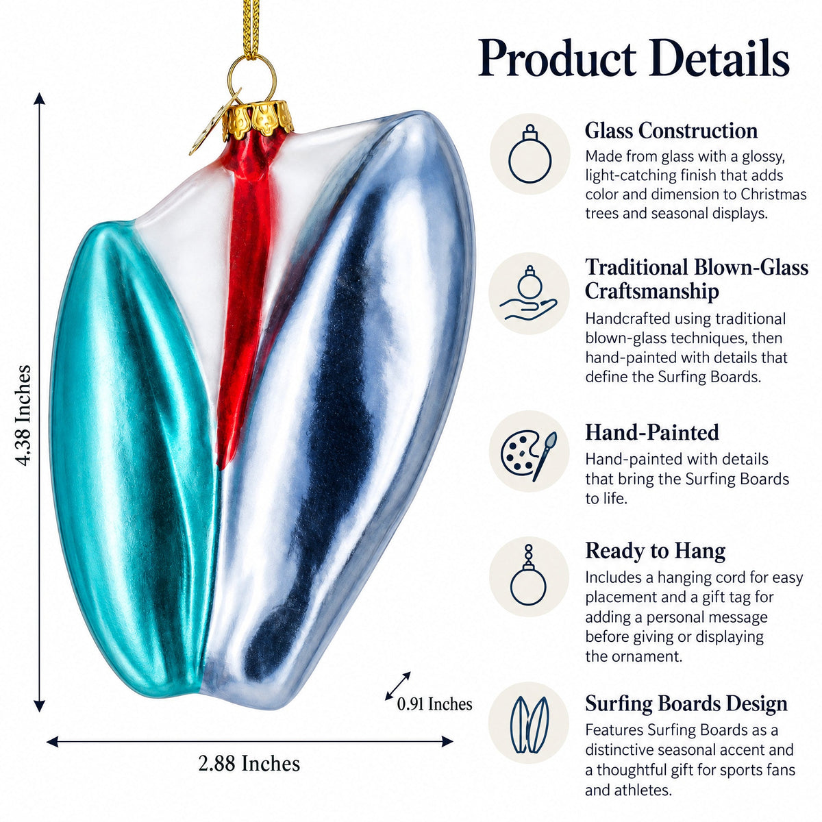 Surfing Boards Glass Christmas Ornament