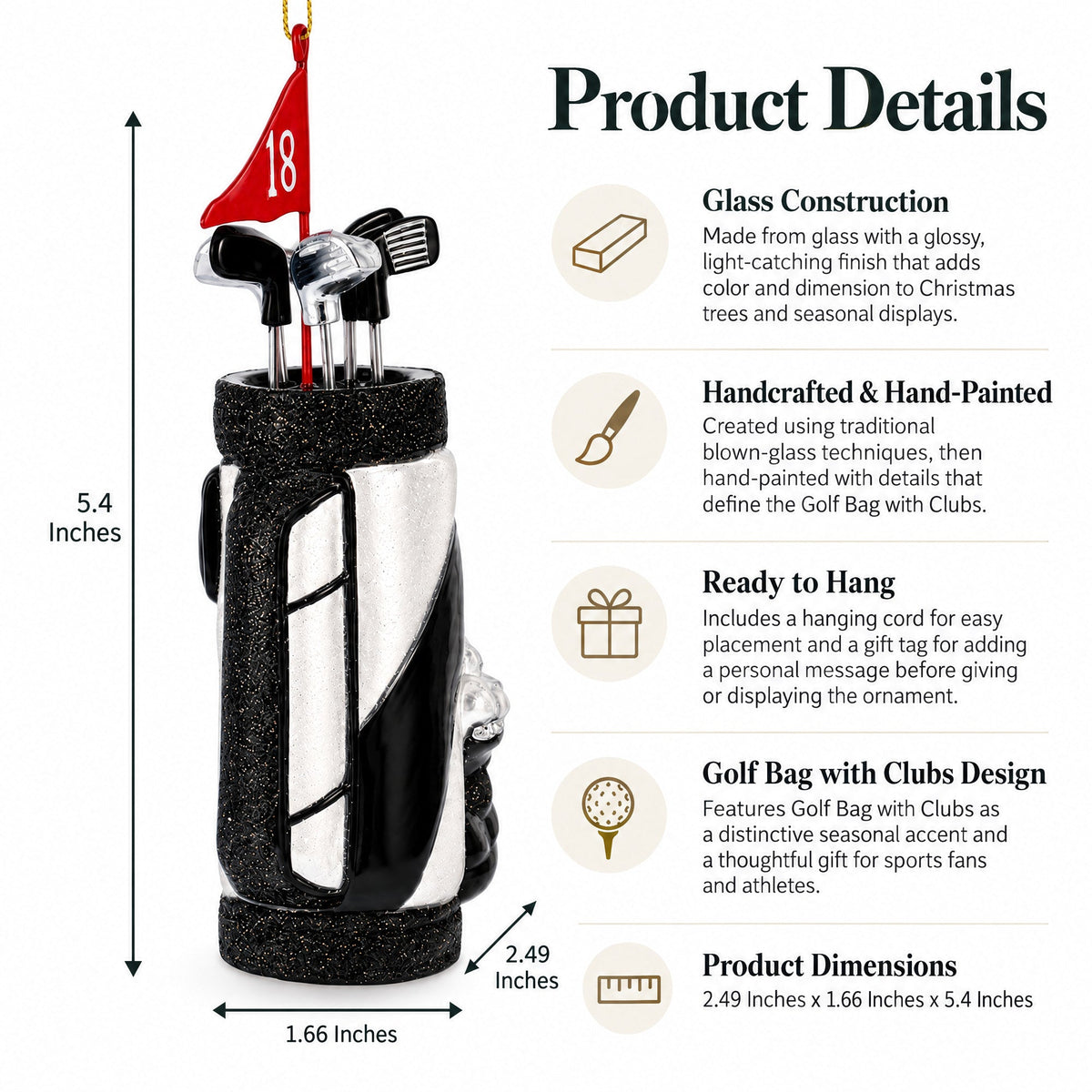 Golf Bag with Clubs Glass Christmas Ornament