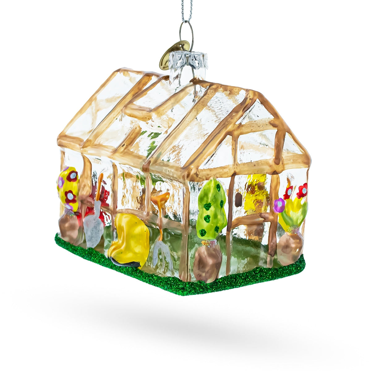 Greenhouse and Gardener Tools Glass Christmas Ornament