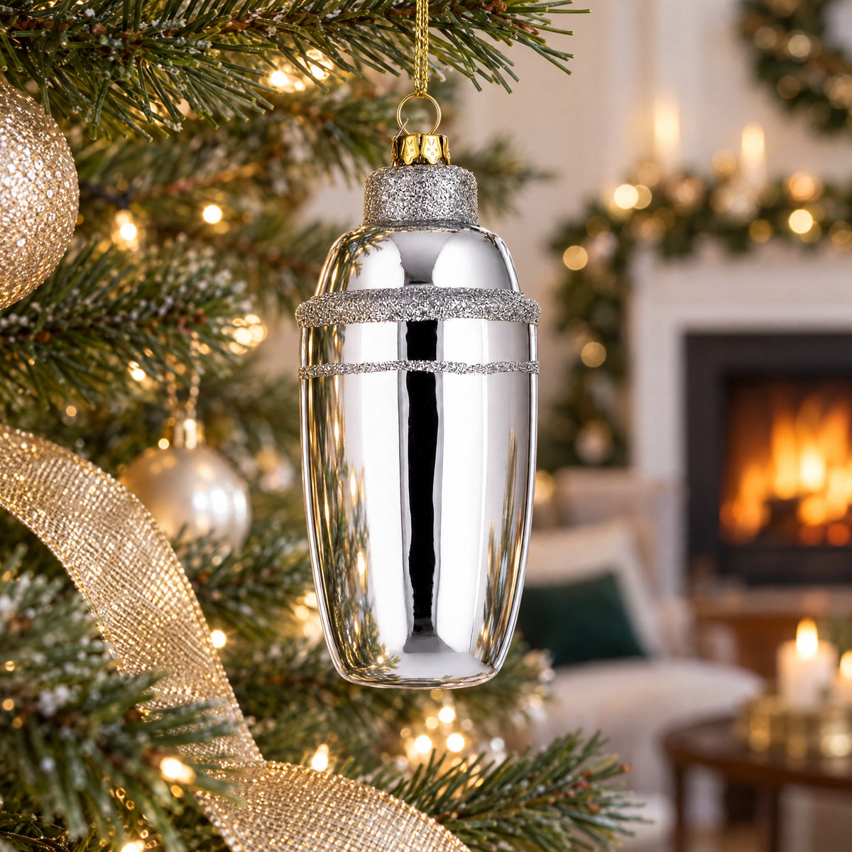 Bar Cocktail Shaker Glass Christmas Ornament