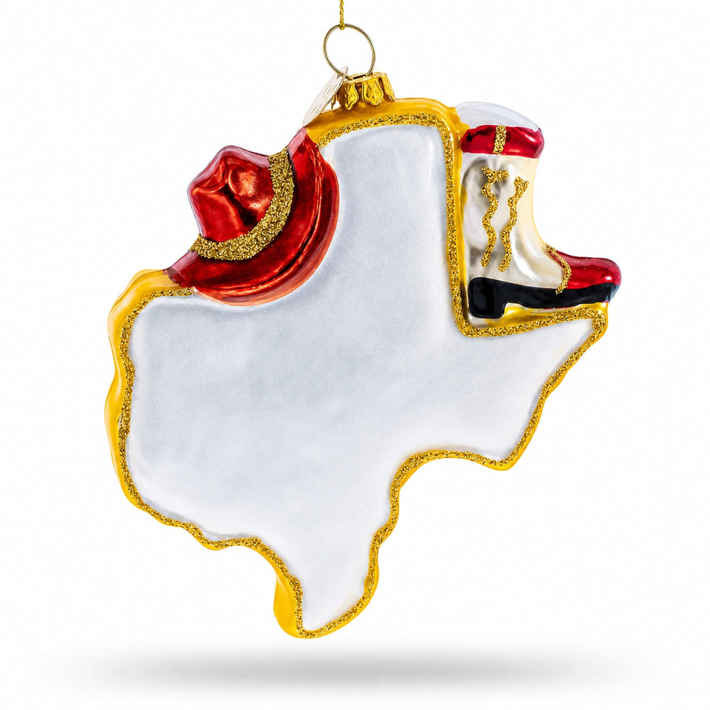 State of Texas Symbols, USA Glass Christmas Ornament