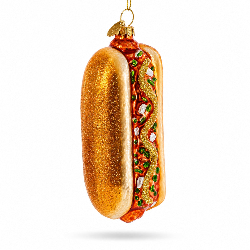 Hot Dog with Mustard Glass Christmas Ornament
