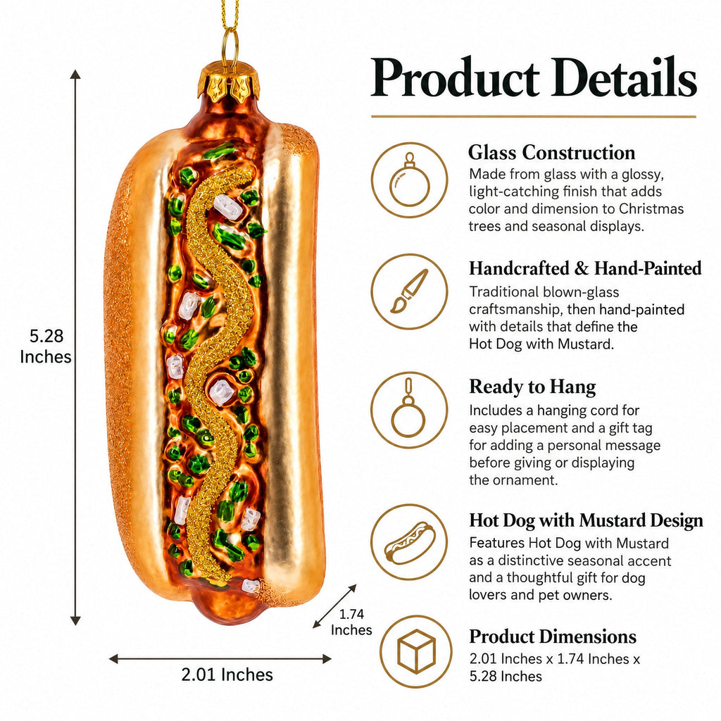 Hot Dog with Mustard Glass Christmas Ornament
